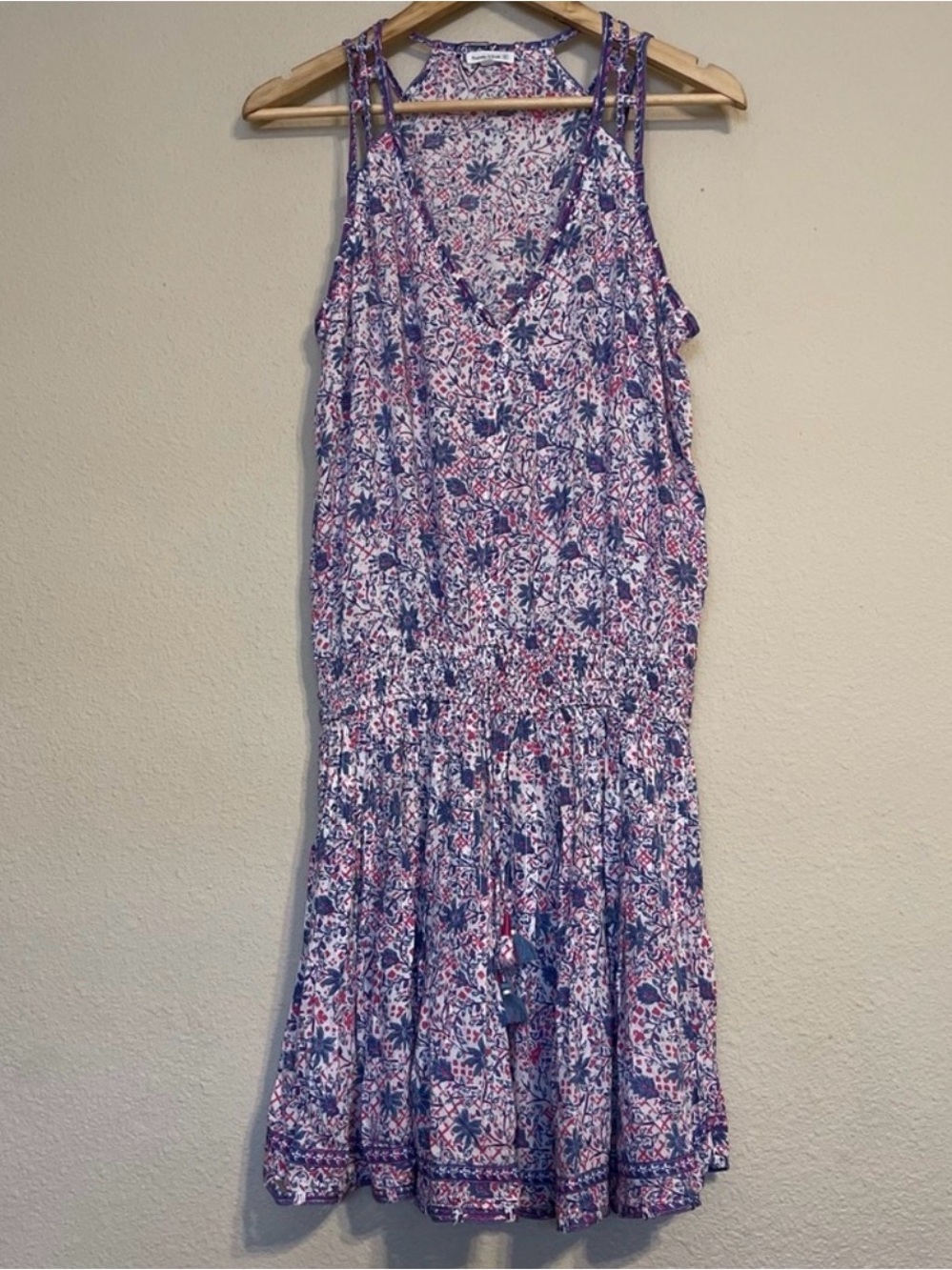 Poupette St. Barths Hana Dress, Floral Sleeveless V-Neck Sundress in Blue & Pink
